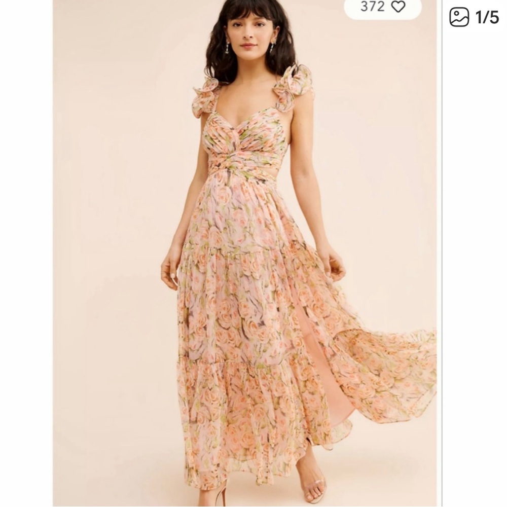 ASTR Peach Floral Ruffle Maxi Dress - Picture 3 of 10